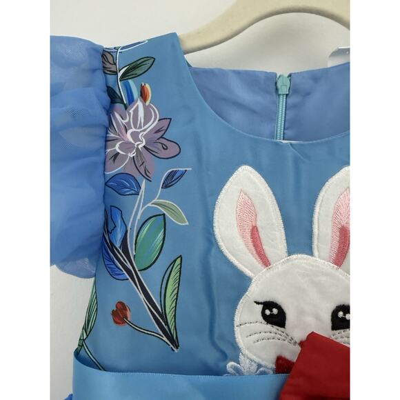 Mini Taylor Girls Dress 3-4Y Blue Bunny Embroidered Tulle Puff Sleeves - Picture 3 of 10